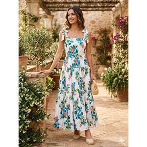 MAE NY Floral Tiered Sundress Tie Shoulder Straps NYFW